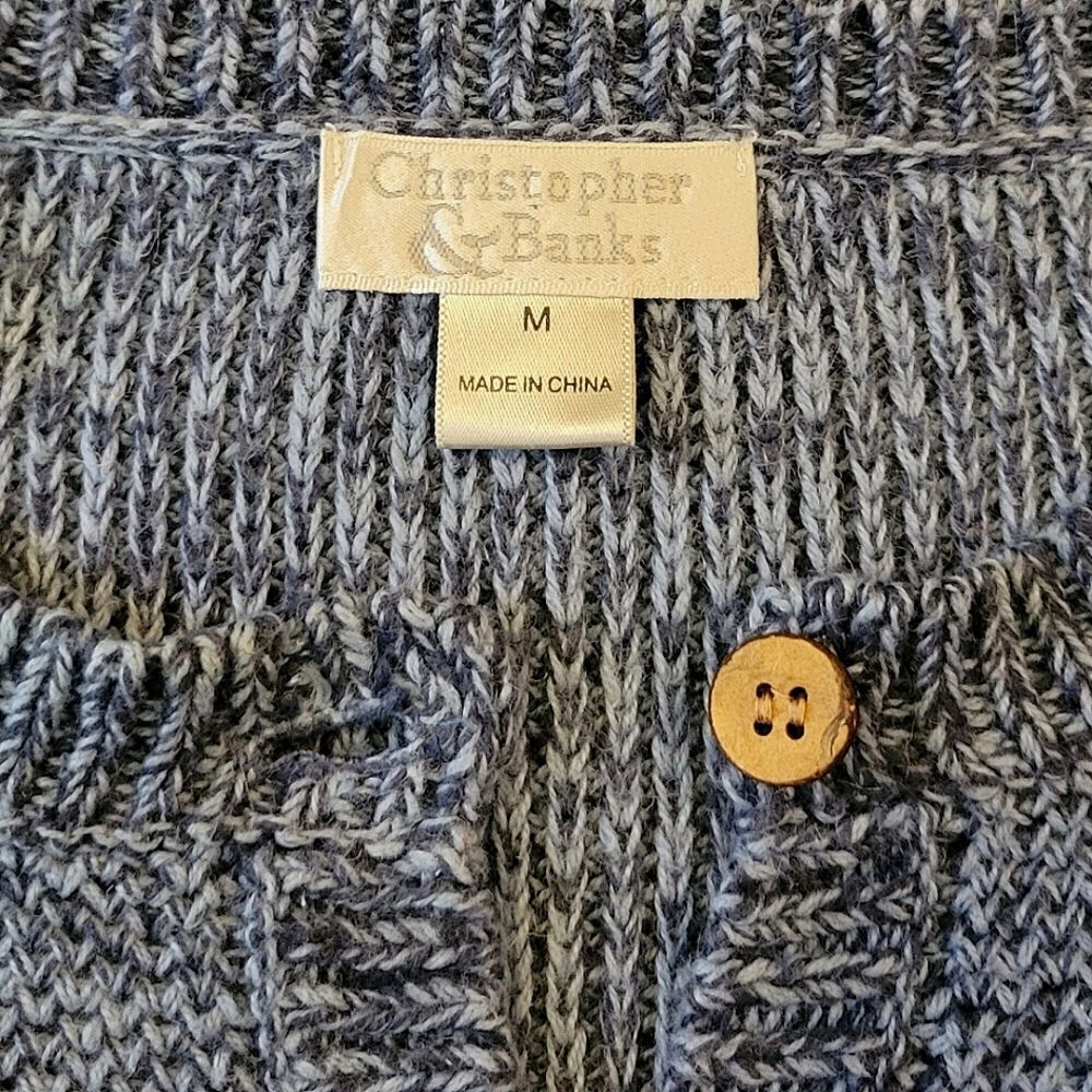 Christopher & Banks Marled Blue 3/4 Sleeve Crewneck Cardigan Sweater Size M - Picture 7 of 9
